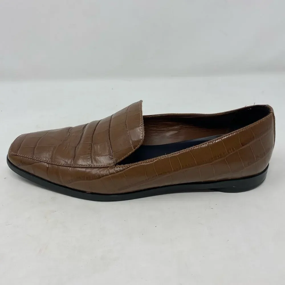 Everlane Brown Crocodile Embossed Leather Loafers Womens Size 7.5